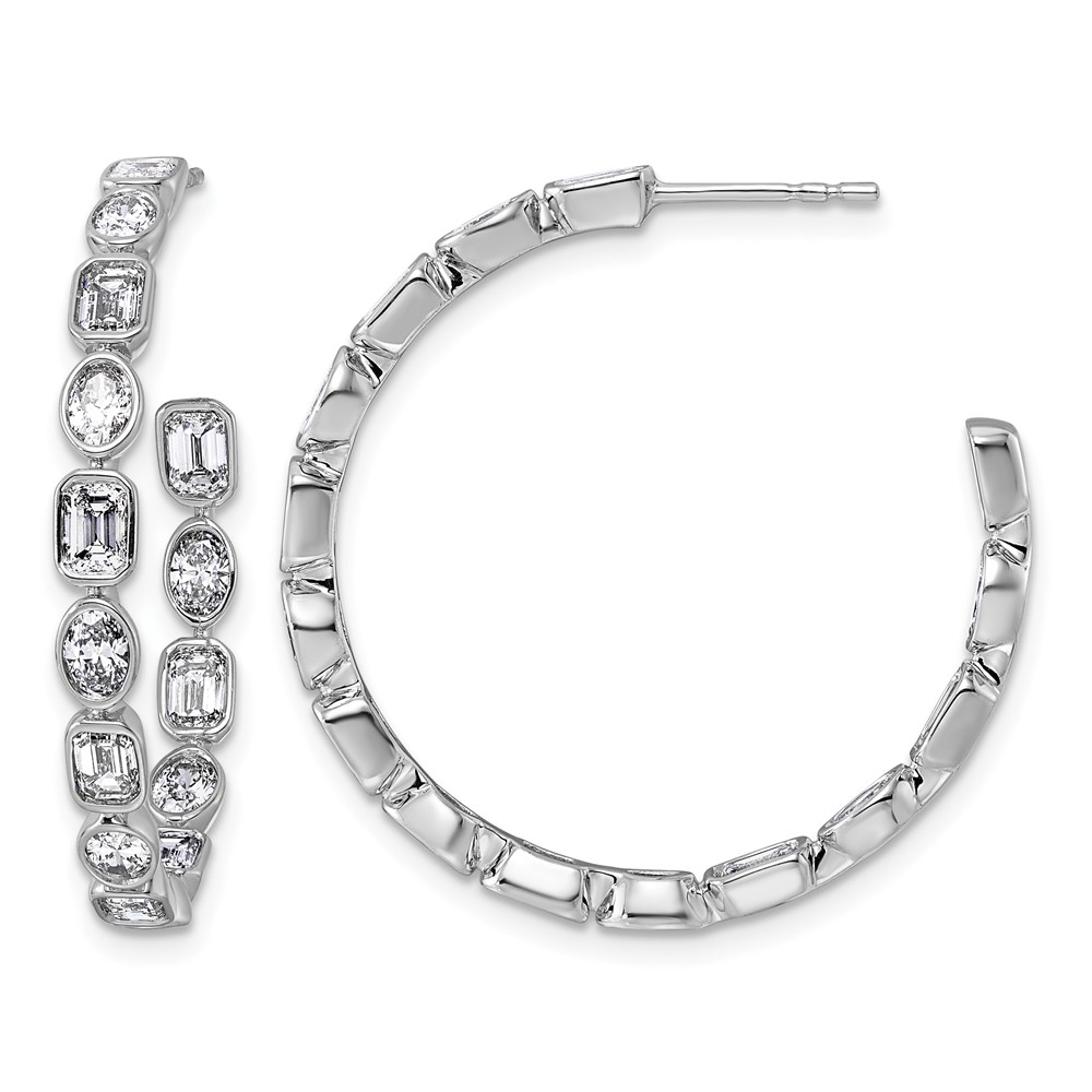14K White Gold 3.38ct LabGrown Dia VS+ F+ Post Emerald Oval Comp Hoop Earrings