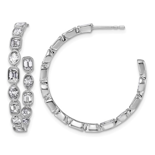 14K White Gold 3.38ct LabGrown Dia VS+ F+ Post Emerald Oval Comp Hoop Earrings