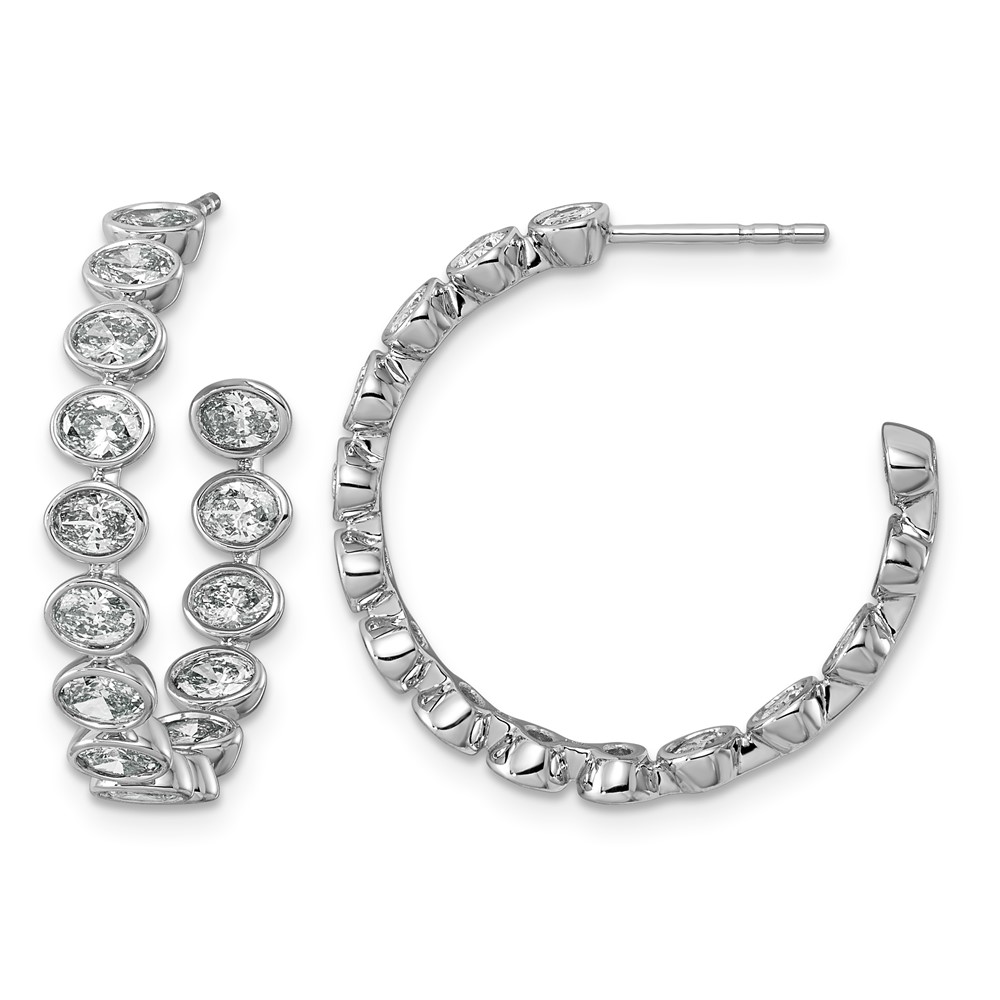 14K White Gold 2.62ct LabGrown Dia VS+ F+ Post East West Oval Comp Hoop Earrings