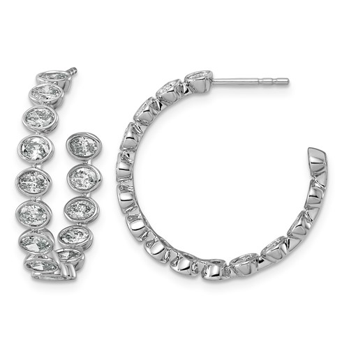 14K White Gold 2.62ct LabGrown Dia VS+ F+ Post East West Oval Comp Hoop Earrings