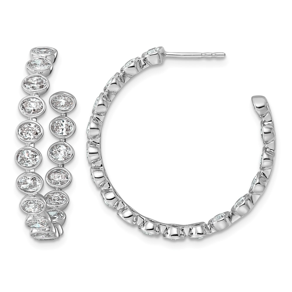 14K White Gold 3.20ct LabGrown Dia VS+ F+ Post East West Oval Comp Hoop Earrings