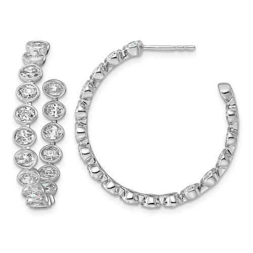 14K White Gold 3.20ct LabGrown Dia VS+ F+ Post East West Oval Comp Hoop Earrings