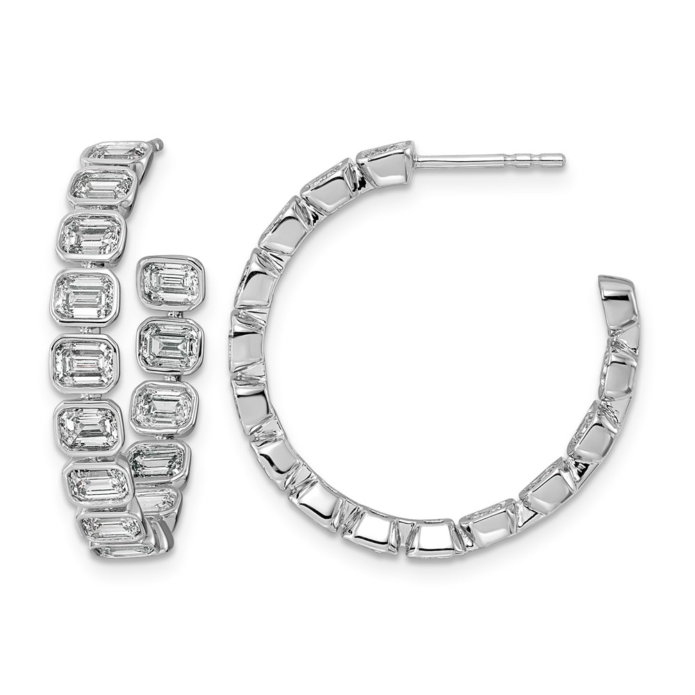 14K White Gold 4ct LabGrown Dia VS+ F+ Post East West Emerald Comp Hoop Earrings