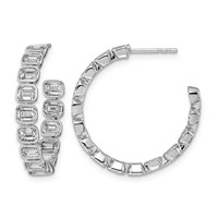 14K White Gold 4ct LabGrown Dia VS+ F+ Post East West Emerald Comp Hoop Earrings view 1