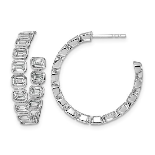 14K White Gold 4ct LabGrown Dia VS+ F+ Post East West Emerald Comp Hoop Earrings