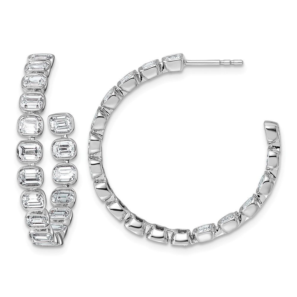 14K White Gold 0.88 Carat Lab Grown Diamond VS+ F+ Post East West Emerald Complete Hoop Earrings
