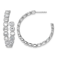 14K White Gold 0.88 Carat Lab Grown Diamond VS+ F+ Post East West Emerald Complete Hoop Earrings view 1
