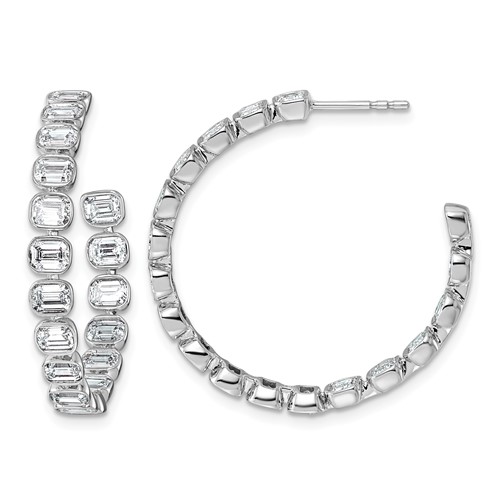 14K White Gold 0.88 Carat Lab Grown Diamond VS+ F+ Post East West Emerald Complete Hoop Earrings