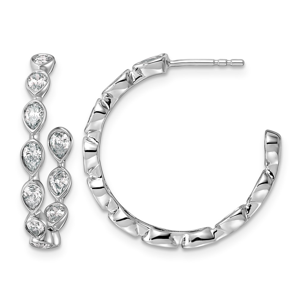 14K White Gold 1.50ct Lab Grown Dia VS+ F+ Post Pear Comp Hoop Earrings