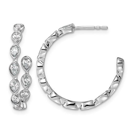 14K White Gold 1.50ct Lab Grown Dia VS+ F+ Post Pear Comp Hoop Earrings