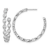 14K White Gold 2ct Lab Grown Dia VS+ F+ Post Pear Comp Hoop Earrings view 1