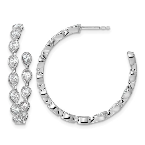 14K White Gold 2ct Lab Grown Dia VS+ F+ Post Pear Comp Hoop Earrings