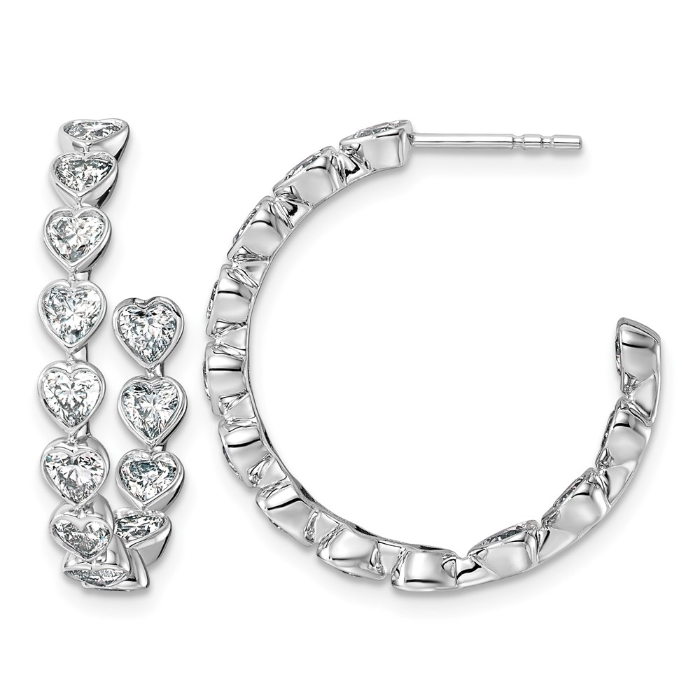 14K White Gold 2.50ct Lab Grown Dia VS+ F+ Post Heart Comp Hoop Earrings