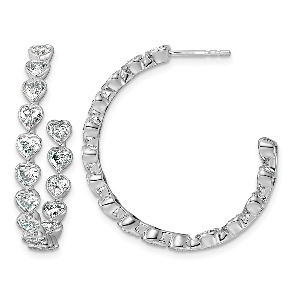 14K White Gold 3ct Lab Grown Dia VS+ F+ Post Heart Comp Hoop Earrings