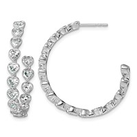 14K White Gold 3ct Lab Grown Dia VS+ F+ Post Heart Comp Hoop Earrings view 1