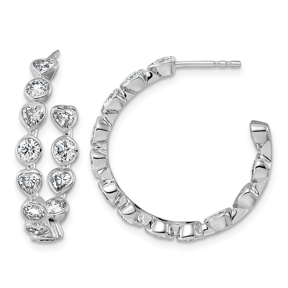 14K White Gold 2.62ct Lab Grown Dia VS+ F+ Post Round Heart Comp Hoop Earrings