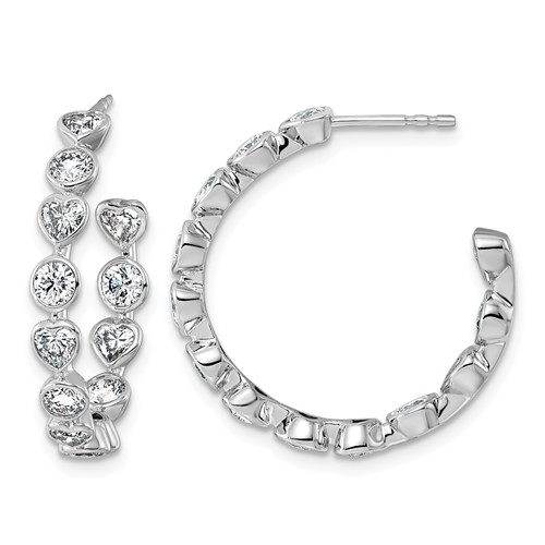 14K White Gold 2.62ct Lab Grown Dia VS+ F+ Post Round Heart Comp Hoop Earrings