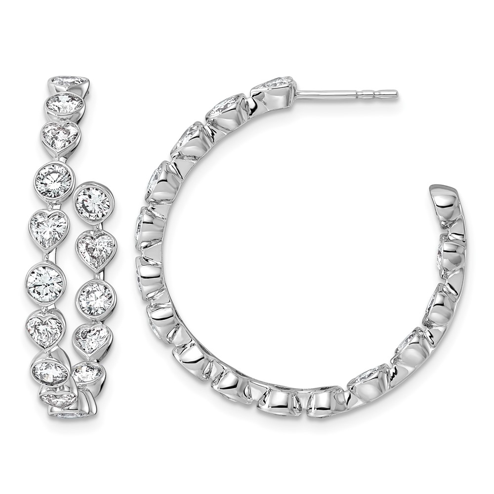 14K White Gold 3.33ct Lab Grown Dia VS+ F+ Post Round Heart Comp Hoop Earrings