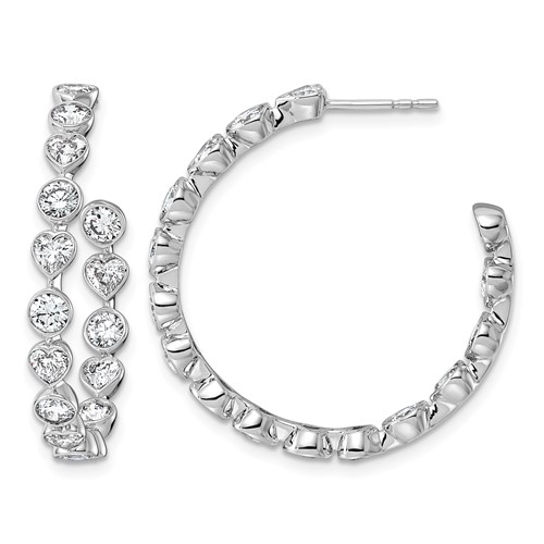14K White Gold 3.33ct Lab Grown Dia VS+ F+ Post Round Heart Comp Hoop Earrings