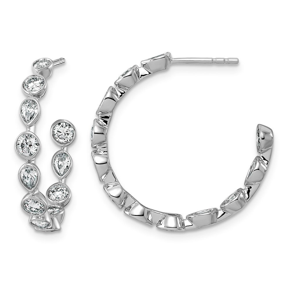 14K White Gold 2.17ct Lab Grown Dia VS+ F+ Post Round Pear Comp Hoop Earrings