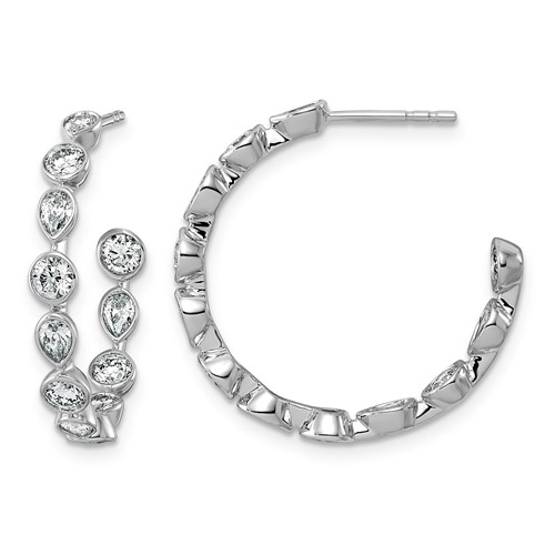 14K White Gold 2.17ct Lab Grown Dia VS+ F+ Post Round Pear Comp Hoop Earrings