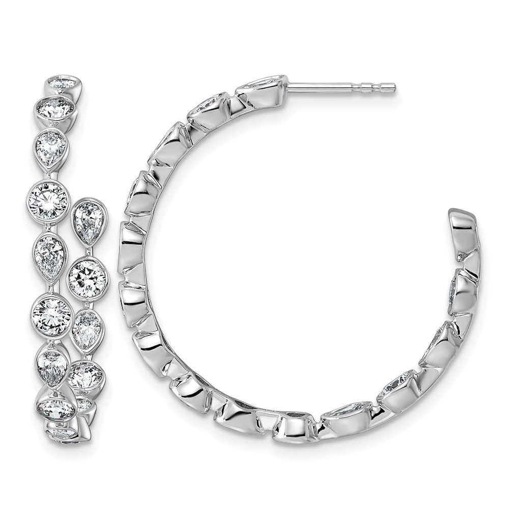 14K White Gold 2.62ct Lab Grown Dia VS+ F+ Post Round Pear Comp Hoop Earrings