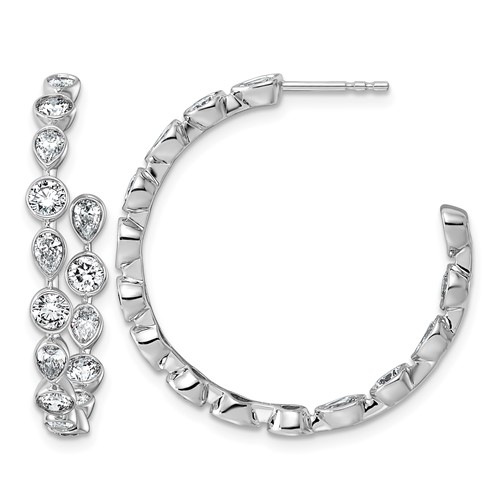 14K White Gold 2.62ct Lab Grown Dia VS+ F+ Post Round Pear Comp Hoop Earrings