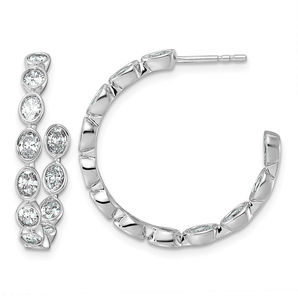 14K White Gold 2.12ct Lab Grown Dia VS+ F+ Post Oval Comp Hoop Earrings