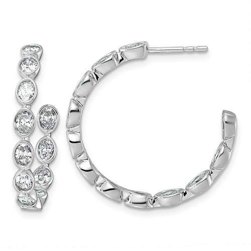 14K White Gold 2.12ct Lab Grown Dia VS+ F+ Post Oval Comp Hoop Earrings