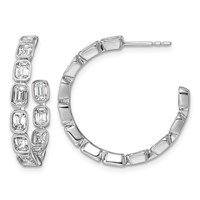 14K White Gold 3.25ct Lab Grown Dia VS+ F+ Post Emerald Comp Hoop Earrings view 1