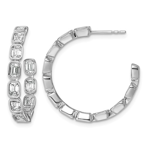 14K White Gold 3.25ct Lab Grown Dia VS+ F+ Post Emerald Comp Hoop Earrings
