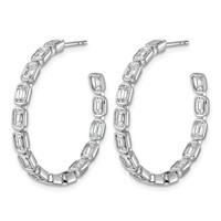 14K White Gold 4ct Lab Grown Dia VS+ F+ Post Emerald Comp Hoop Earrings view 2