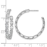 14K White Gold 4ct Lab Grown Dia VS+ F+ Post Emerald Comp Hoop Earrings view 4