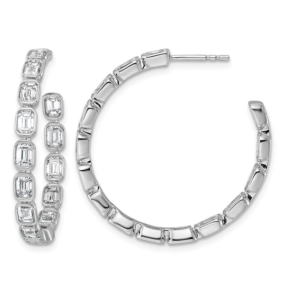 14K White Gold 4ct Lab Grown Dia VS+ F+ Post Emerald Comp Hoop Earrings