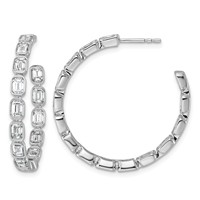 14K White Gold 4ct Lab Grown Dia VS+ F+ Post Emerald Comp Hoop Earrings view 1