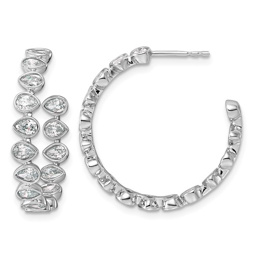 14K White Gold 2.25ct LabGrown Dia VS+ F+ Post East West Pear Comp Hoop Earrings