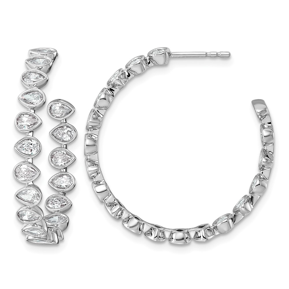 14K White Gold 2.62ct LabGrown Dia VS+ F+ Post East West Pear Comp Hoop Earrings