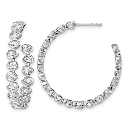 14K White Gold 2.62ct LabGrown Dia VS+ F+ Post East West Pear Comp Hoop Earrings
