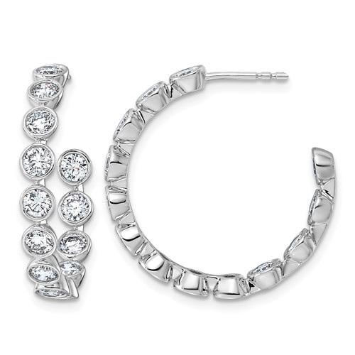 14K White Gold 2.88ct Lab Grown Dia VS+ F+ Post Round Comp Hoop Earrings