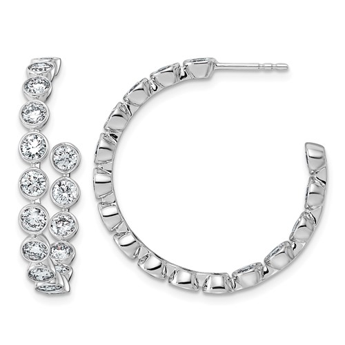 14K White Gold 3.50ct Lab Grown Dia VS+ F+ Post Round Comp Hoop Earrings