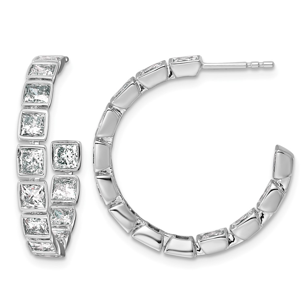 14K White Gold 4.25ct Lab Grown Dia VS+ F+ Post Princess Comp Hoop Earrings