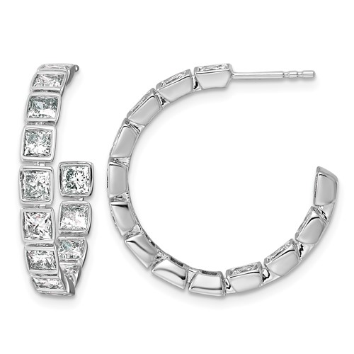 14K White Gold 4.25ct Lab Grown Dia VS+ F+ Post Princess Comp Hoop Earrings
