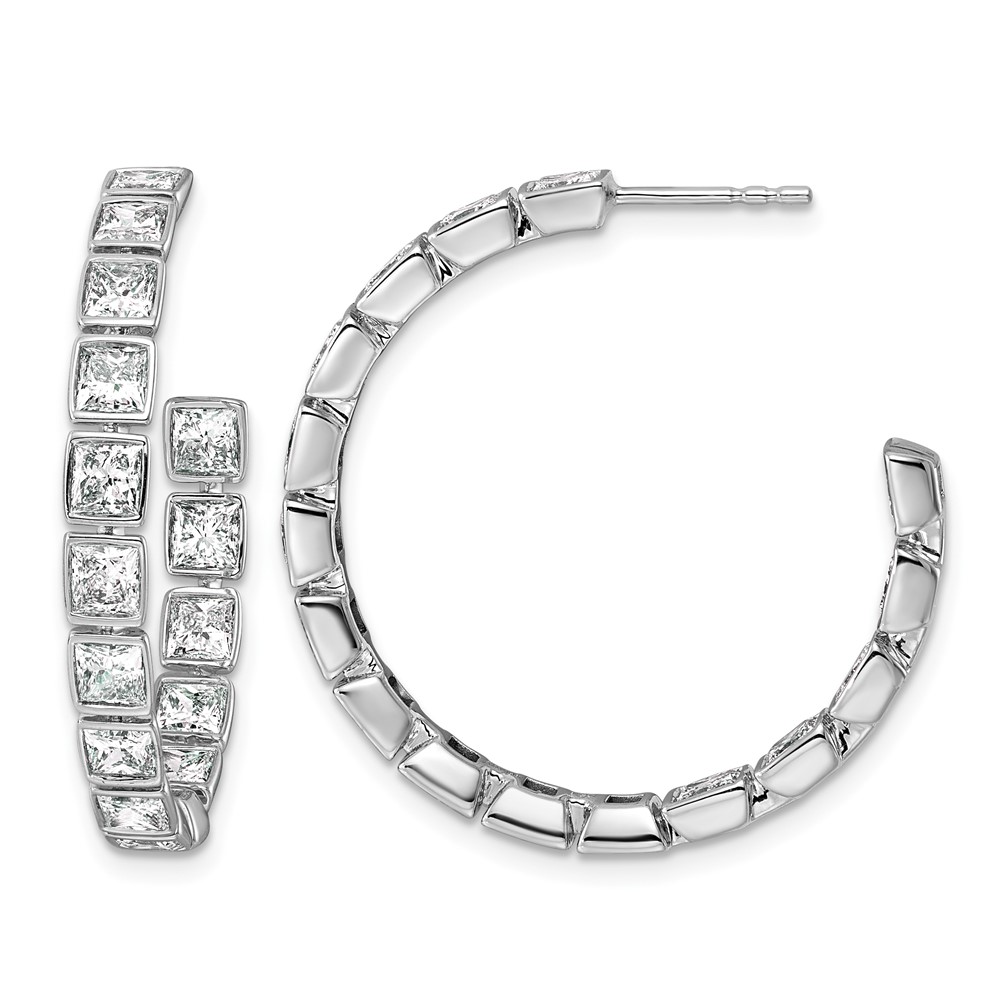 14K White Gold 5.25ct Lab Grown Dia VS+ F+ Post Princess Comp Hoop Earrings