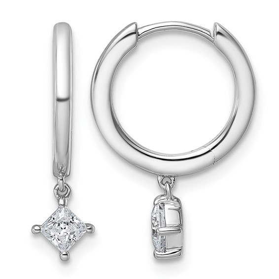 14kw 1/3ct Lab Grown Dia VS+ F+ Dangle Princess Comp Hoop Earrings