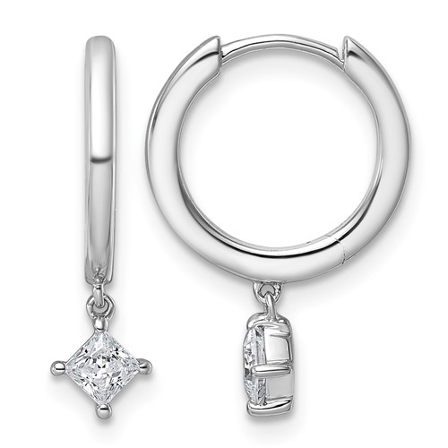 14K White Gold 0.33ct Lab Grown Dia VS+ F+ Dangle Princess Comp Hoop Earrings