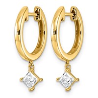 14K Yellow Gold 0.50ct Lab Grown Dia VS+ F+ Dangle Princess Comp Hoop Earrings view 2