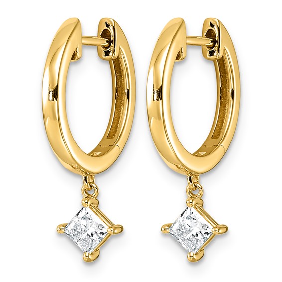 14ky 1/2ct Lab Grown Dia VS+ F+ Dangle Princess Comp Hoop Earrings