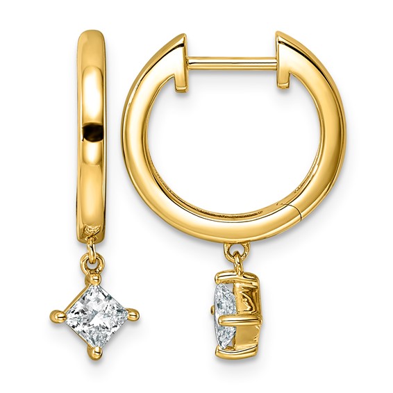 14ky 1/2ct Lab Grown Dia VS+ F+ Dangle Princess Comp Hoop Earrings
