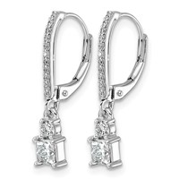 14K White Gold 0.75ct LabGrown Dia VS+ F+ Dangle Princess Comp Leverback Earrings view 2