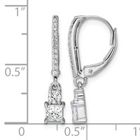 14K White Gold 0.75ct LabGrown Dia VS+ F+ Dangle Princess Comp Leverback Earrings view 4